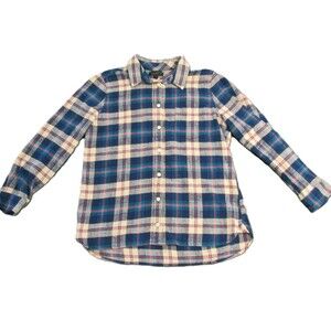 J. Crew Womens 10P Flannel Plaid Button Up Blue Coral Cotton Long Sleeve